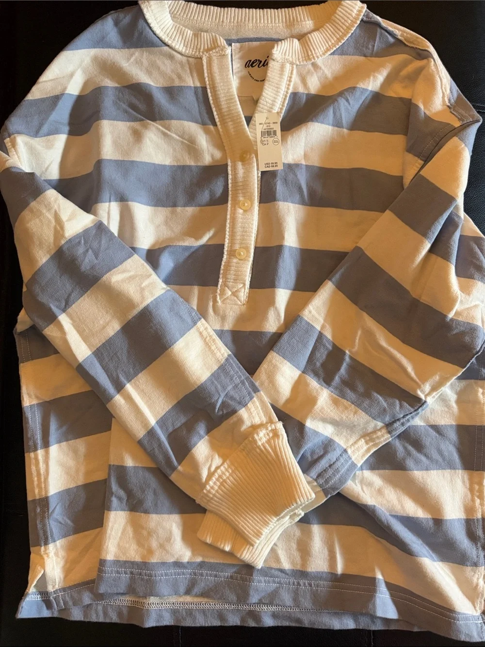 NWT Aerie Striped Poolside Terry Henley Sweatshirt & Shorts Lounge Set - Picture 2 of 9